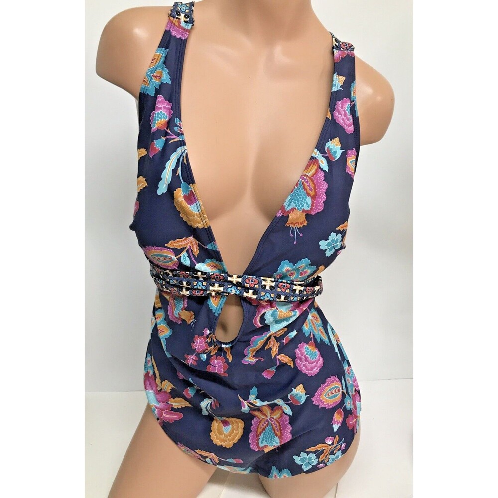 Coastal Blue swimsuit womens Large floral blue X-Back - Ties in Back at Waist